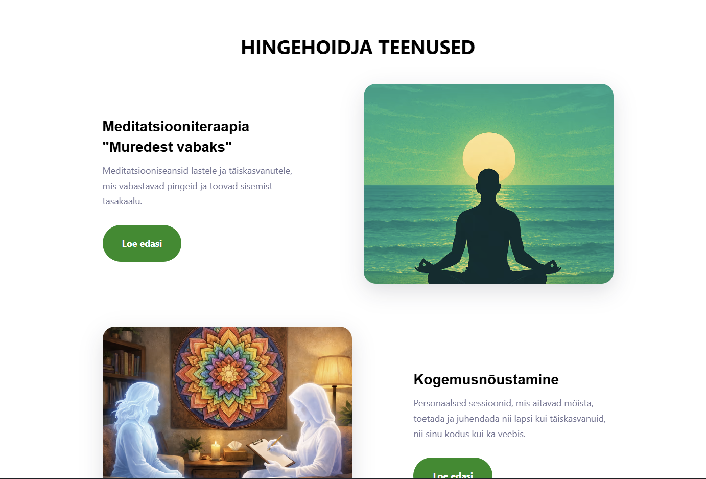 Hingehoidja kodulehe vaade