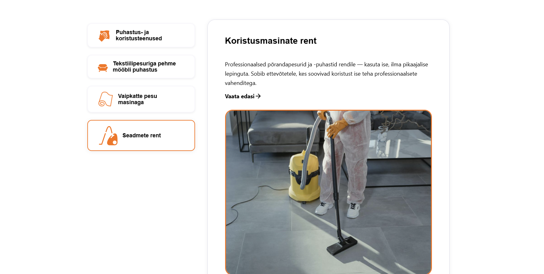 Puhastustiim – kodulehe vaade 2